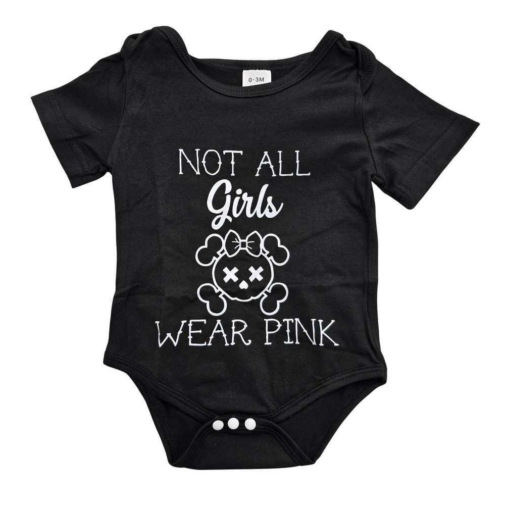 Not All Girls Wear Pink Black Graphic Bodysuit Short Sleeve 0-3M Skull Bow